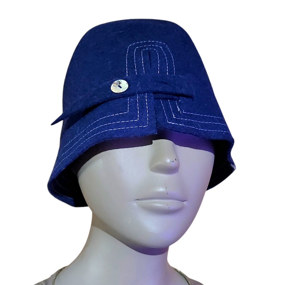 Lorenzo Wool Button Bucket Hat Womens Blue Adjustable Italy